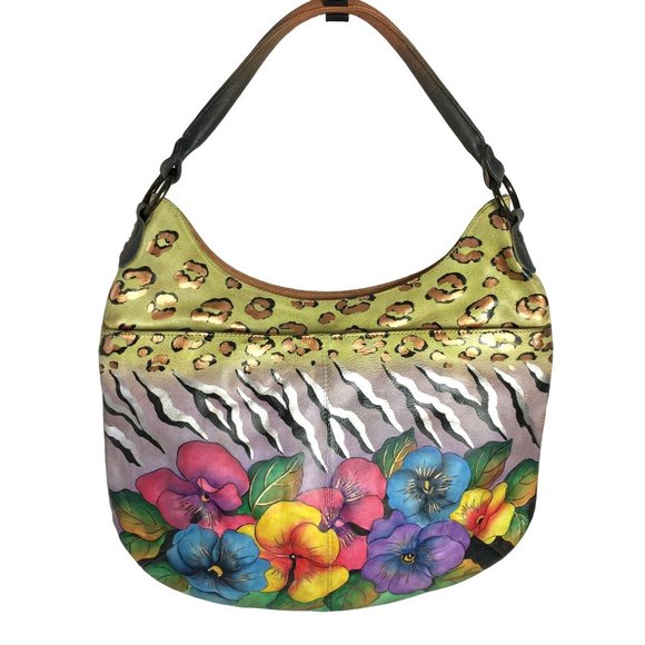 Anuschka NEVER USED Handpainted Leather Cross Body Floral Animal - Picture 1 of 13